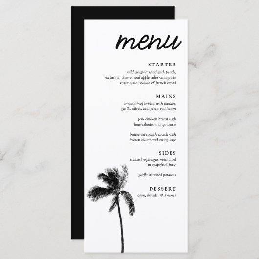 Elégant Palm Tree Bat mitzvah Diner Menu (Devant / Derrière)