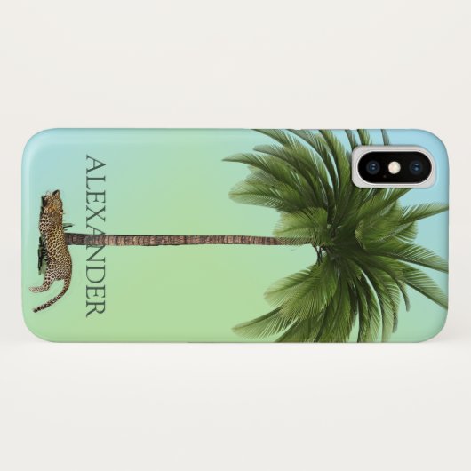 Elegant Palm Tree Leopard Wild Green Case-Mate iPhone Case (Achterkant (horizontaal))
