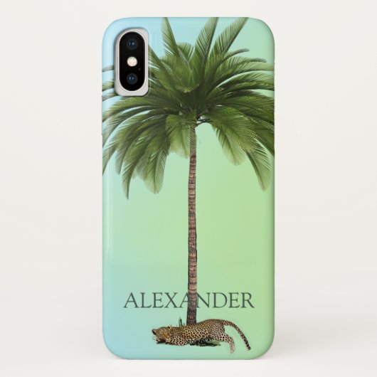 Elegant  Palm Tree Leopard Wild Green Case-Mate iPhone Case (Achterkant)