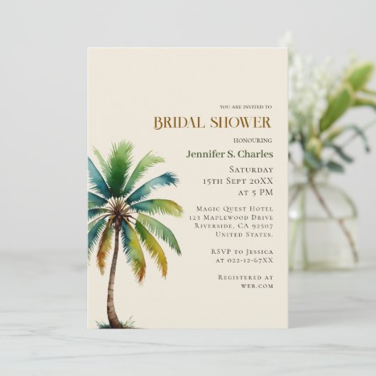 Elegant Palm Tree strand beige vrijgezellenfeest Kaart (Staand voorkant)