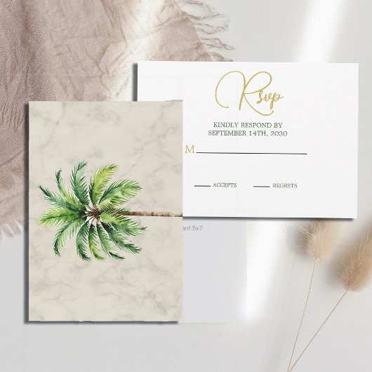 Elégant Palm Tree Watercolor Wedding RSVP