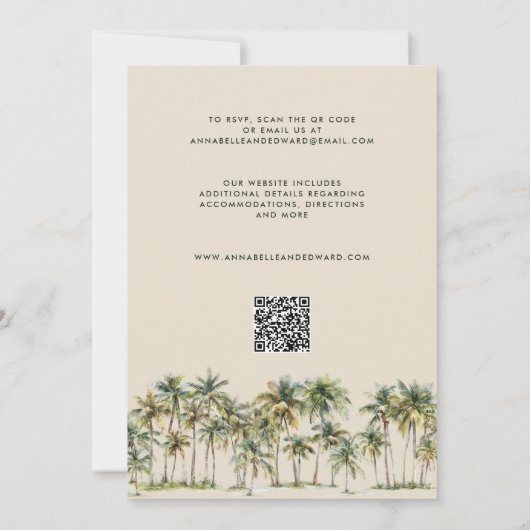 Elegant Palm Tree Wedding Invitation with QR Code (Dos)