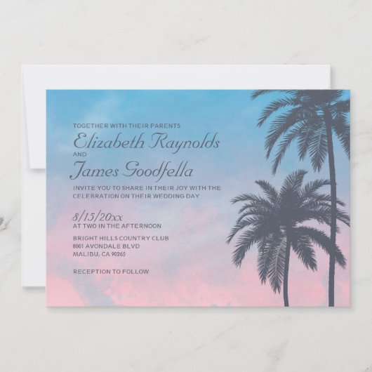 Elegant Palm Tree Wedding Invitations Kaart (Voorkant)