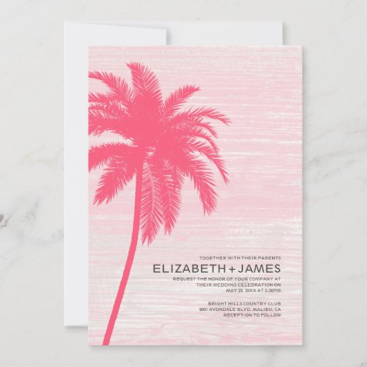 Elegant Palm Trees Beach Wedding Invitations Kaart (Voorkant)
