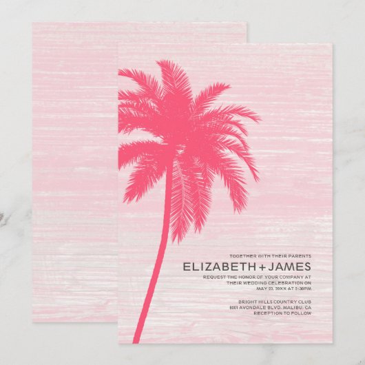 Elegant Palm Trees Beach Wedding Invitations Kaart (Voorkant / Achterkant)