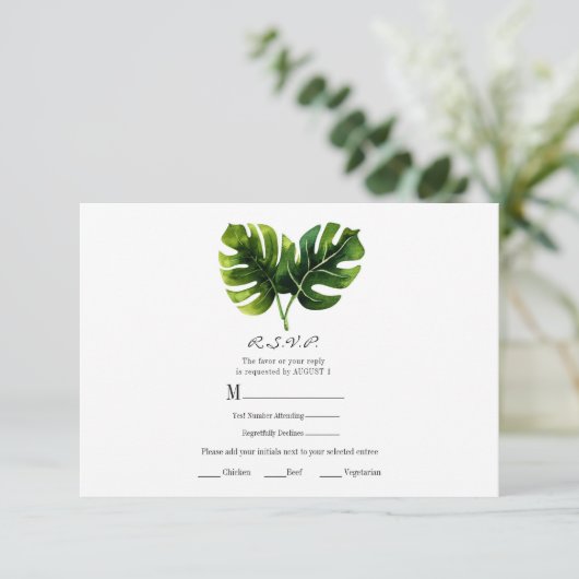 Elégant Palm Tropical Feuilles Mariage RSVP Répons (Debout devant)