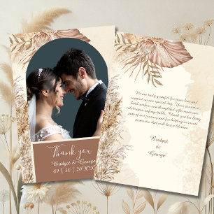 Elegant pampagras & Boho neutrale trouwfoto Bedankkaart