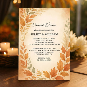 Elegant Pampagras Herfstval Rehearsal Dinner Kaart
