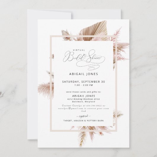 Elegant Pampas Bridal Shower Kaart (Voorkant)