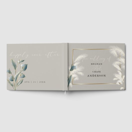 Elegant Pampas Gras Rookblauw Anthurium Gastenboek (Volledig)