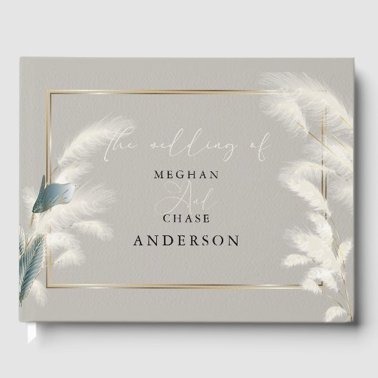 Elegant Pampas Gras Rookblauw Anthurium Gastenboek (Voorkant)