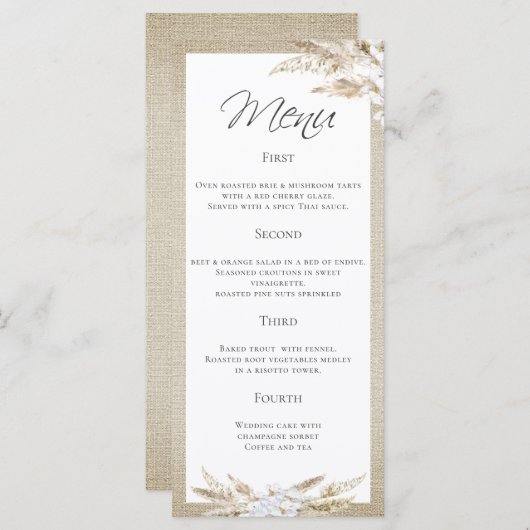 Élégant Pampas Grass 4 Parcours Menu Mariage (Devant / Derrière)