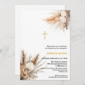 Elegant Pampas Grass Cross Doop & Doop Kaart (Voorkant / Achterkant)