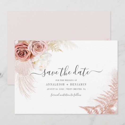 Elegant Pampas Grass Terracotta Wedding Save The Date (Voorkant / Achterkant)