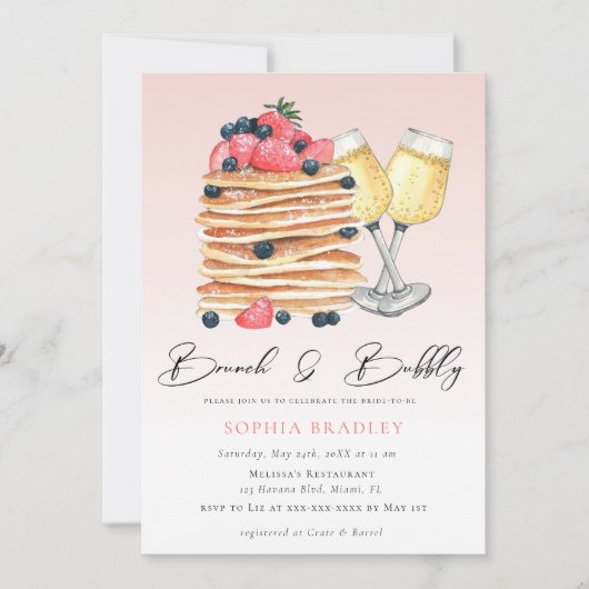 Élégant Pancakes Pink Bridal Brunch Invitation (Devant)