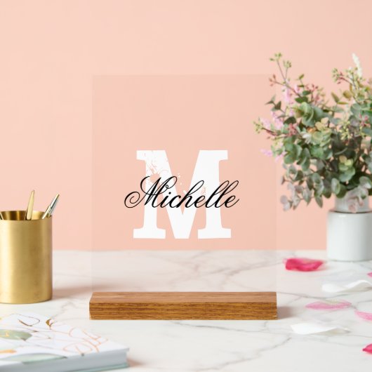 Élégant panneau acrylique avec texte monogramme pe (Mariage)