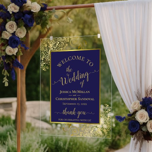 Élégant panneau de bienvenue de mariage bleu marin