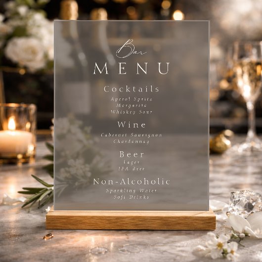 Élégant Panneau de Menu de Bar de Mariage en Acryl