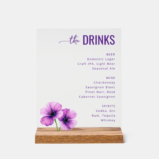 Élégant panneau de menu de boissons à la lavande (Recto)