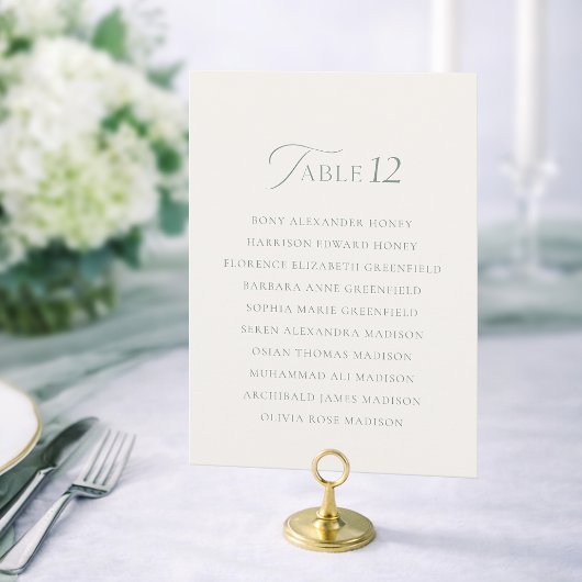 Élégant Panneau de Numéro de Table de Mariage Vert