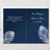 Élégant paon bleu plié programme de mariage (Devant / Derrière)