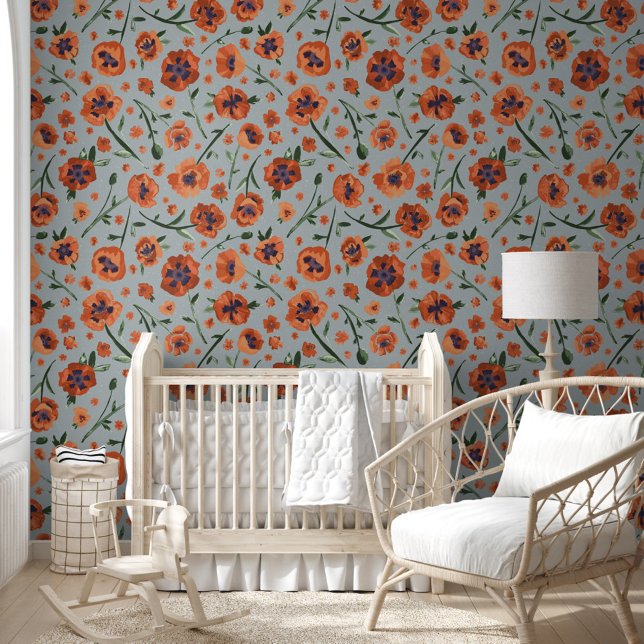 Elegant papaverpatroon behang (Elegant Poppies Pattern Wallpaper from Studio Posies.)