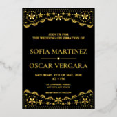 Elegant Papel Picado Black en Gold Folie Uitnodiging (Voorkant)