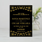 Elegant Papel Picado Black en Gold Folie Uitnodiging (Staand Voorkant)