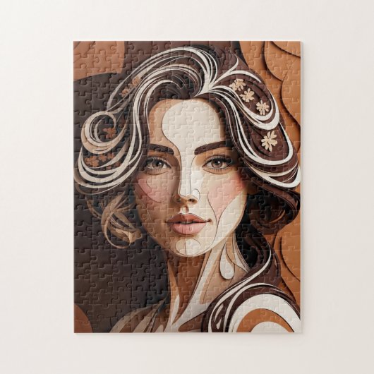 Elegant Paper-Cut Portrait in Warm Earth Tones Legpuzzel (Verticaal)