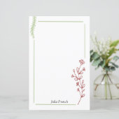 Élégant Papier Botanique Rouge Vert Floral (Debout devant)