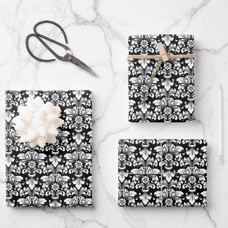 Élégant papier cadeau damassé feuille plate set de