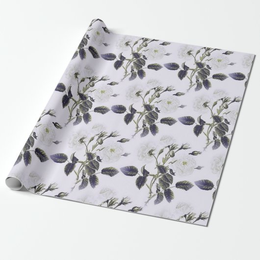 ÉLÉGANT PAPIER CADEAU FLEURI GRIS & BLANC DE STYLE (Déroulé)