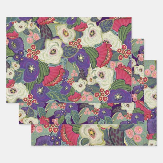 Élégant papier d'enveloppement floral de Noël (Lot)