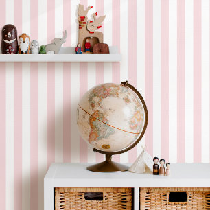 Élégant papier peint rayé rose blanc pour la nurse
