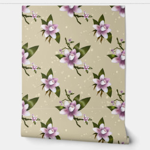 Elégant papier peint rose Magnolia floral - sans c
