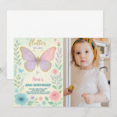 Elégant Papillon Anniversaire Invitation avec phot (Devant / Derrière)