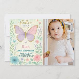 Elégant Papillon Anniversaire Invitation avec phot