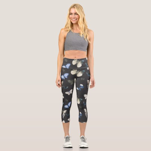 Élégant papillon de papillon Motif Capri Leggings (Recto)