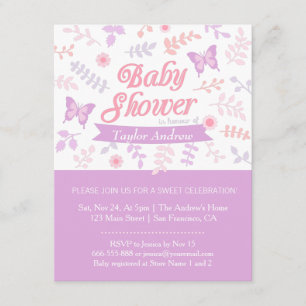 Elégant papillon floral Baby Shower Invitations
