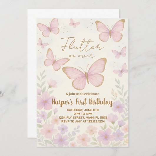 Elégant Papillon modifiable Invitation Anniversair (Devant / Derrière)