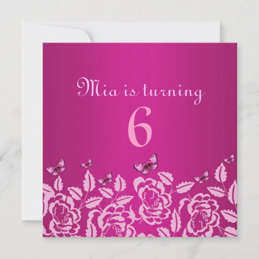 Elégant papillon rose Invitation anniversaire de l (Devant)