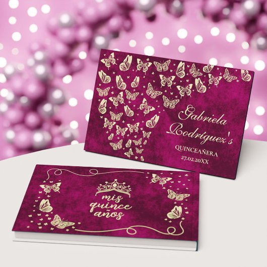 Elégant Papillon rose Or Mis Quince Quinceañera