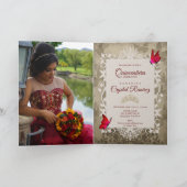 Élégant papillon rouge Quinceanera Invitation (Intérieur)