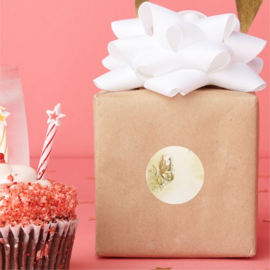 Élégant Papillon terfly classique rond autocollant (Fête)