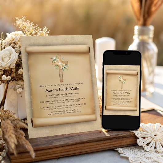 Elegant Parchment Cross Baptism Kaart