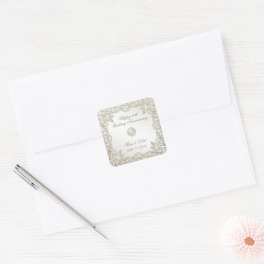 Elegant Parel30th Wedding Jubileum Vierkante Sticker (Envelop)