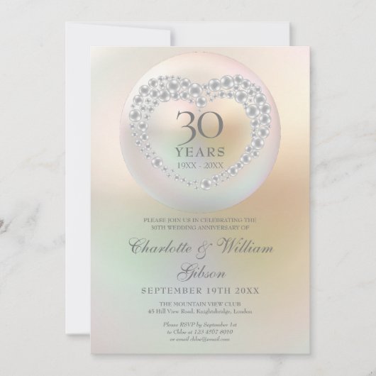 Elegant Parel Hart 30e Trouwdag Kaart (Voorkant)