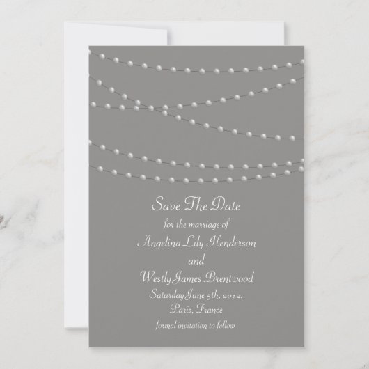 Elegant parels op grijs sparen de datum save the date (Voorkant)