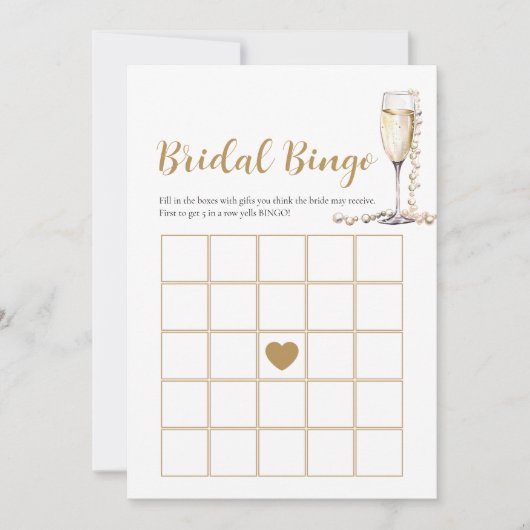 Elegant Parels & Prosecco Bruids Bingo Game Kaart (Voorkant)