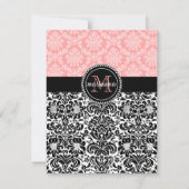 Elegant Paris Baby Pink Black Damask gepersonalise Notitiekaartje (Voorkant)